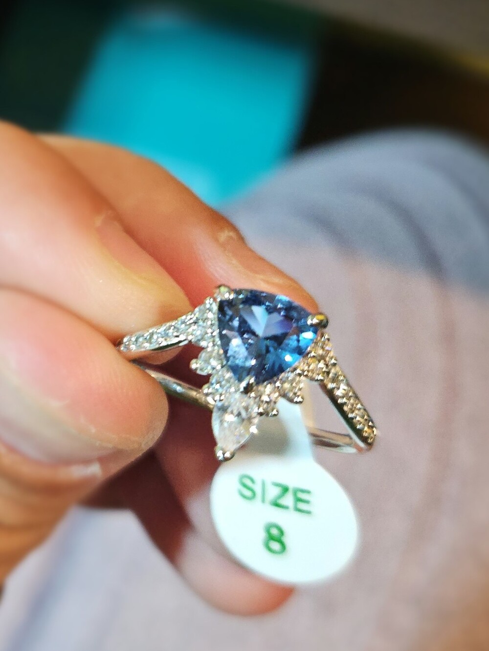 18k White Gold Filled Trillion-Cut Tiara / Chevron Cluster Ring